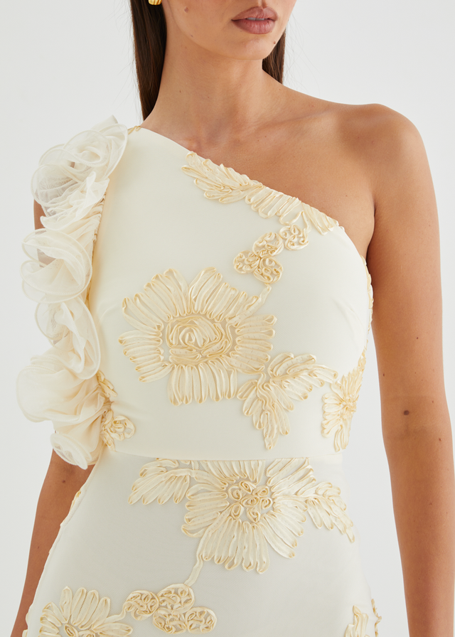 Taysia One Shoulder Mesh Maxi Dress - Butter