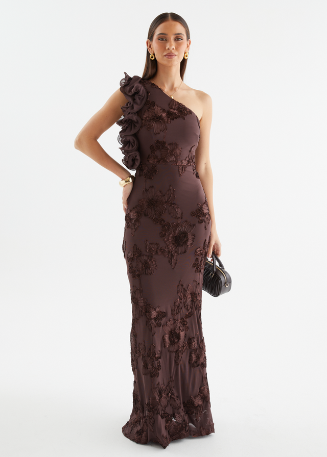 Taysia One Shoulder Mesh Maxi Dress - Chocolate