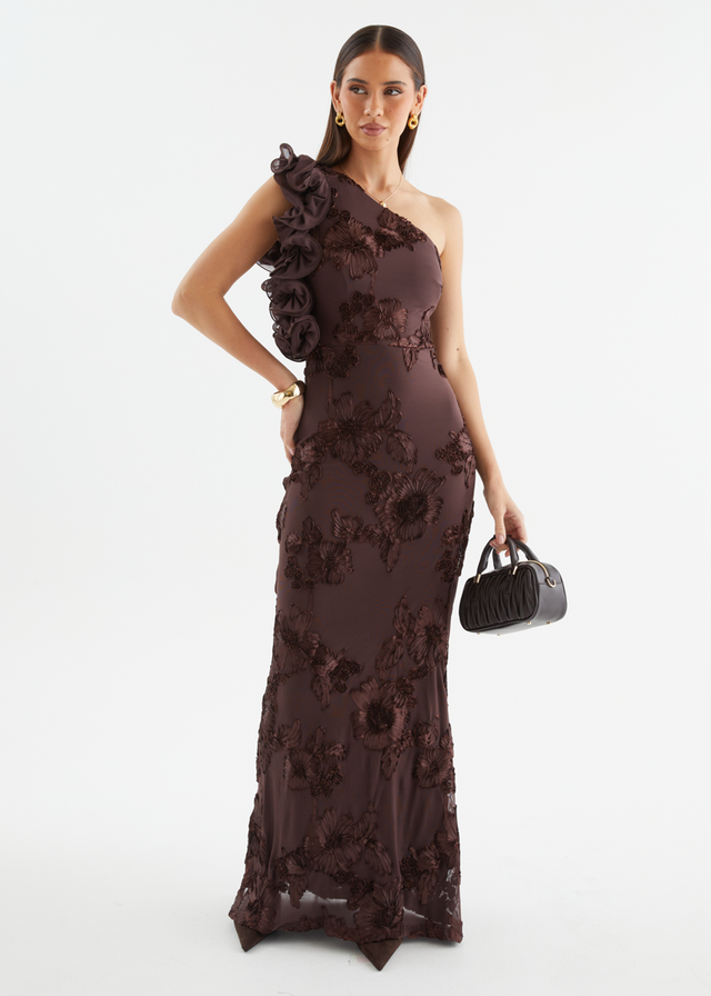 Taysia One Shoulder Mesh Maxi Dress - Chocolate