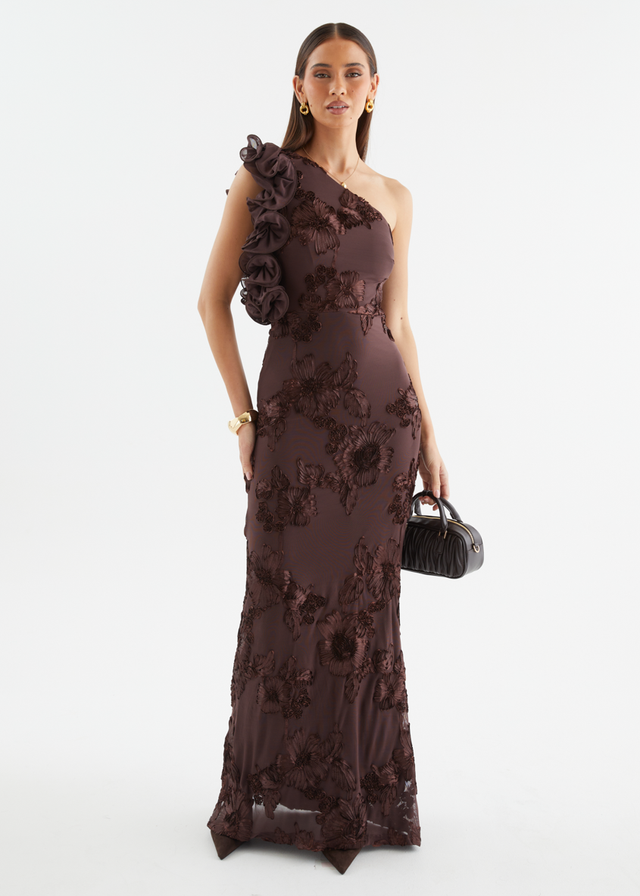 Taysia One Shoulder Mesh Maxi Dress - Chocolate