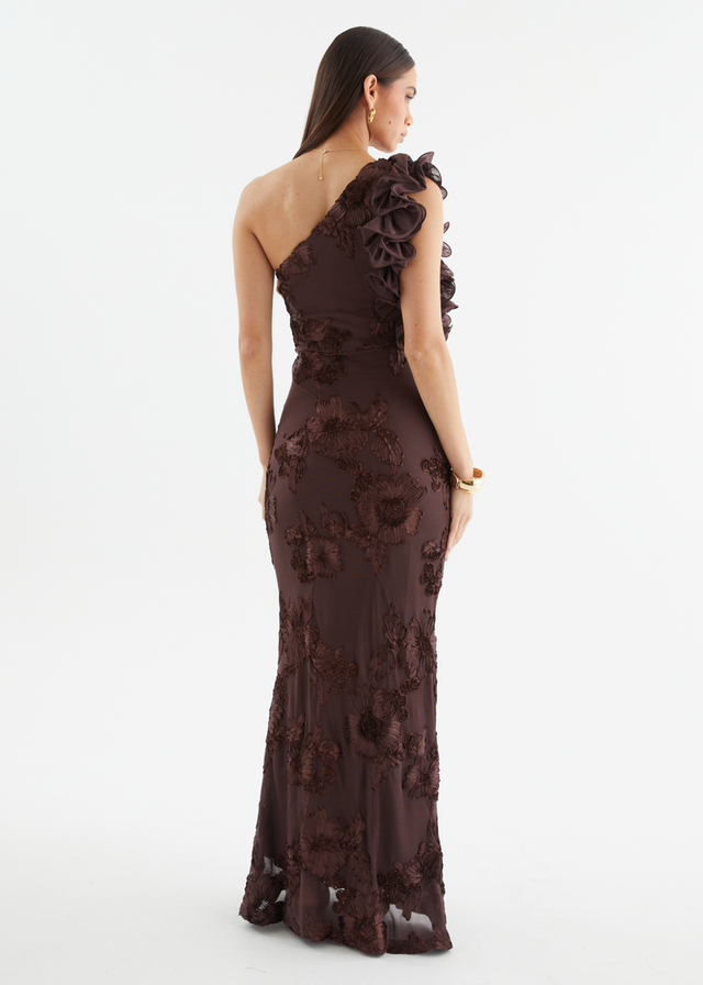 Taysia One Shoulder Mesh Maxi Dress - Chocolate