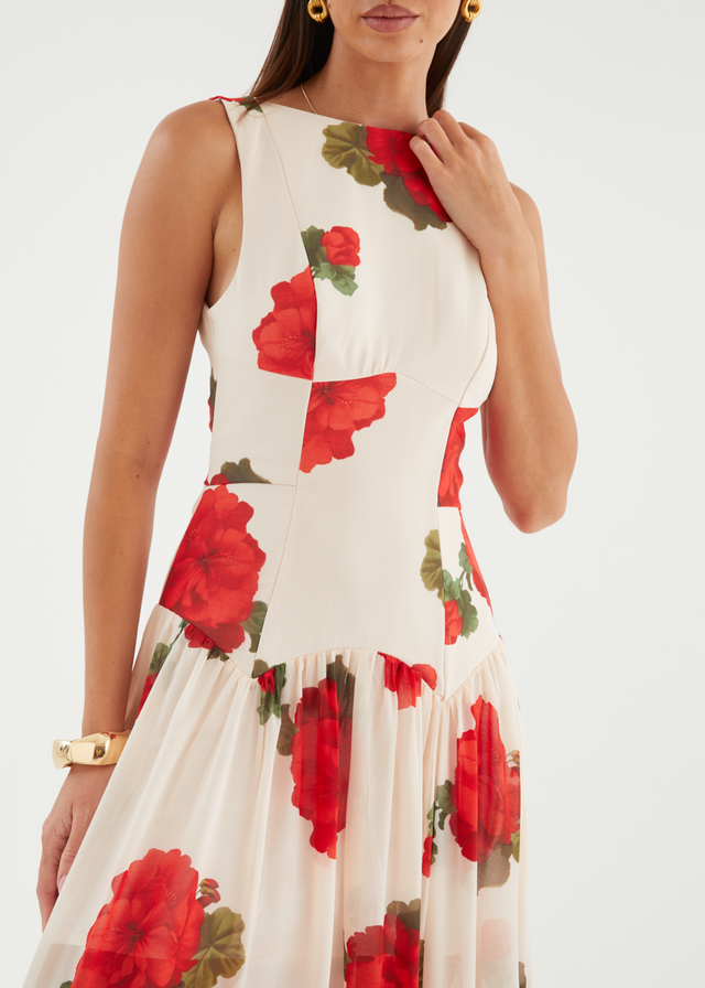 Bessie Maxi Dress - Beige Roses Gingham & Heels Bessie Maxi Dress - Beige Roses Gingham & Heels