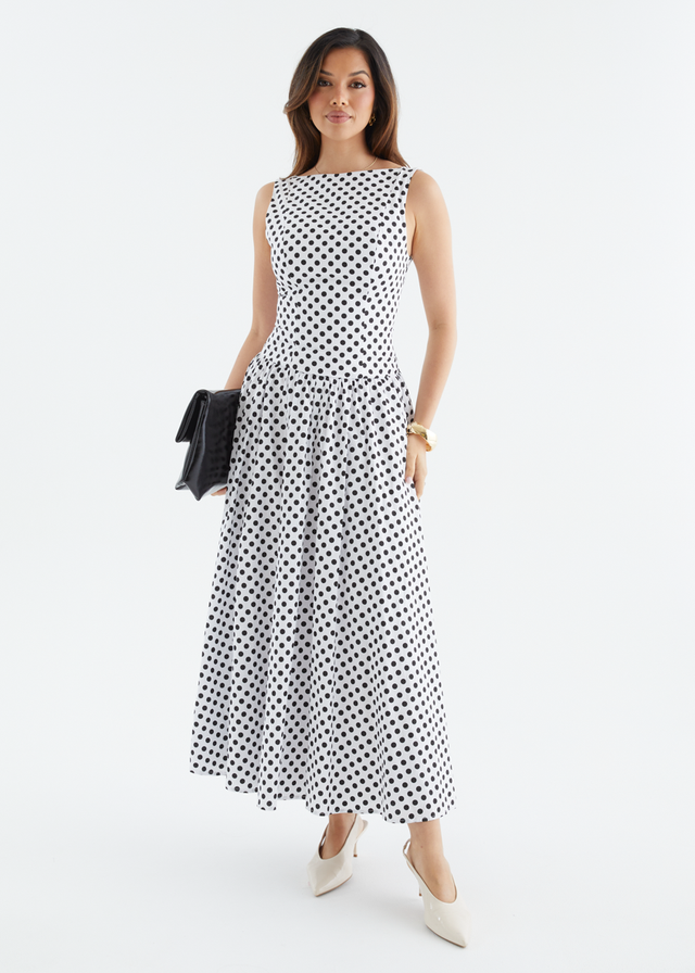 Bessie Maxi Dress - White Polka Dot