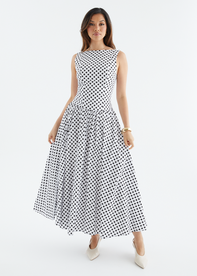Bessie Maxi Dress - White Polka Dot