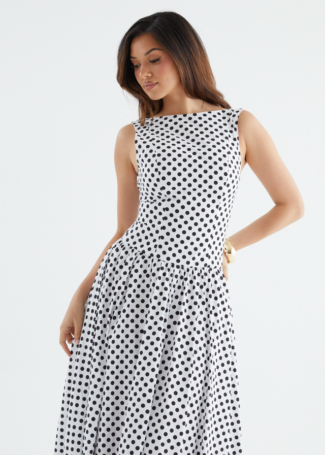 Bessie Maxi Dress - White Polka Dot