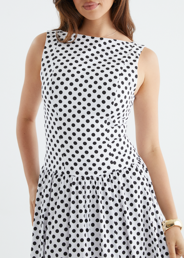 Bessie Maxi Dress - White Polka Dot