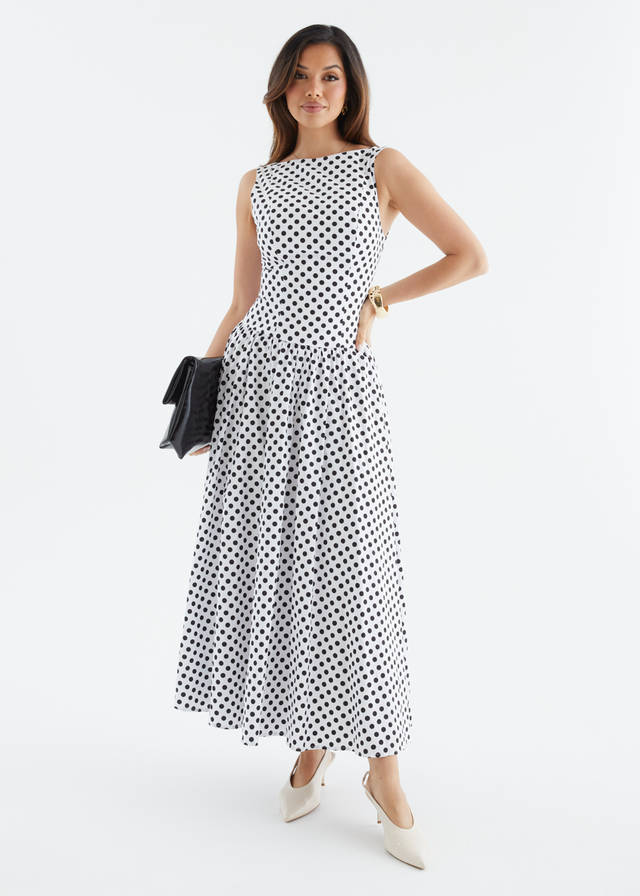 Bessie Maxi Dress - White Polka Dot