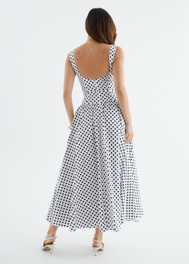 Bessie Maxi Dress - White Polka Dot
