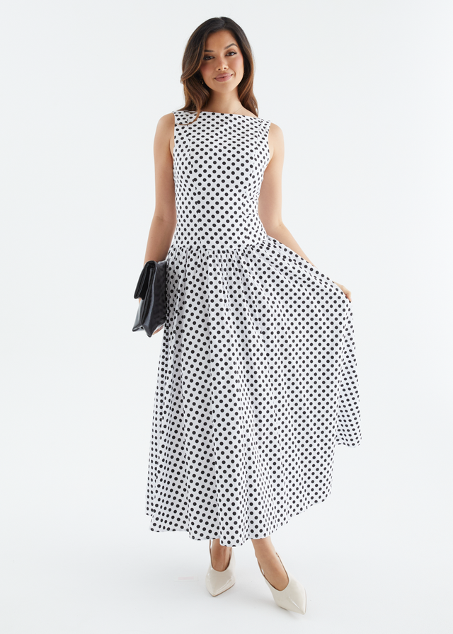 Bessie Maxi Dress - White Polka Dot