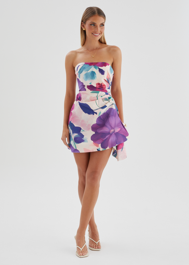 Prunella Strapless Dress - Mauve Floral