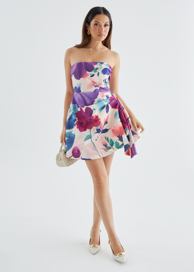Prunella Strapless Dress - Mauve Floral