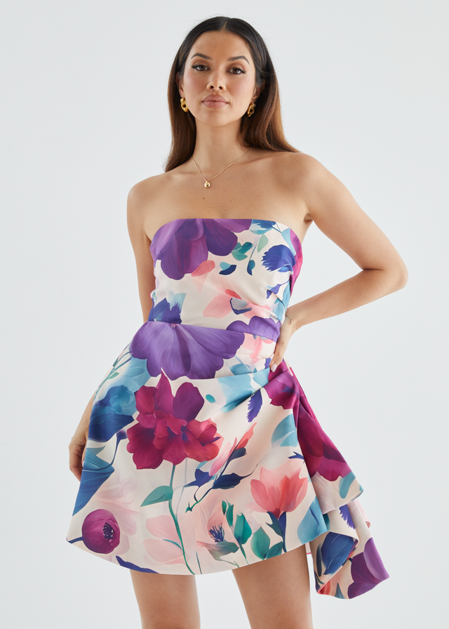 Prunella Strapless Dress - Mauve Floral