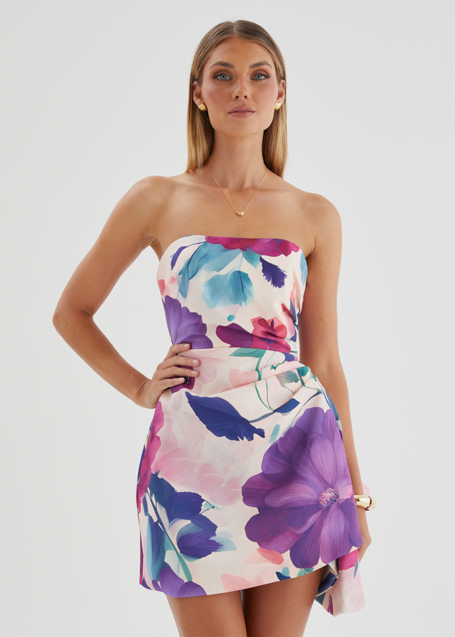 Prunella Strapless Dress - Mauve Floral