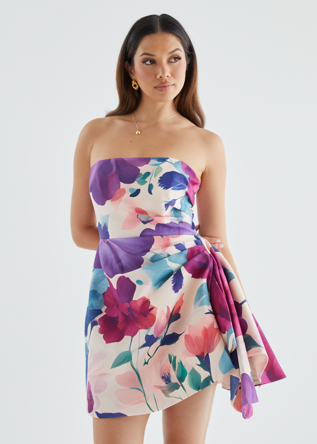 Prunella Strapless Dress - Mauve Floral