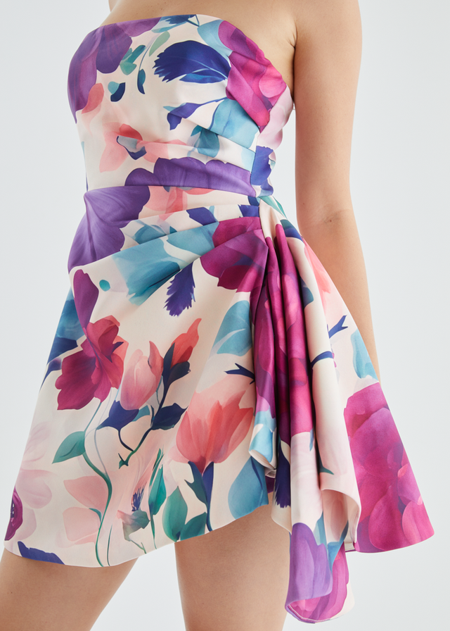 Prunella Strapless Dress - Mauve Floral