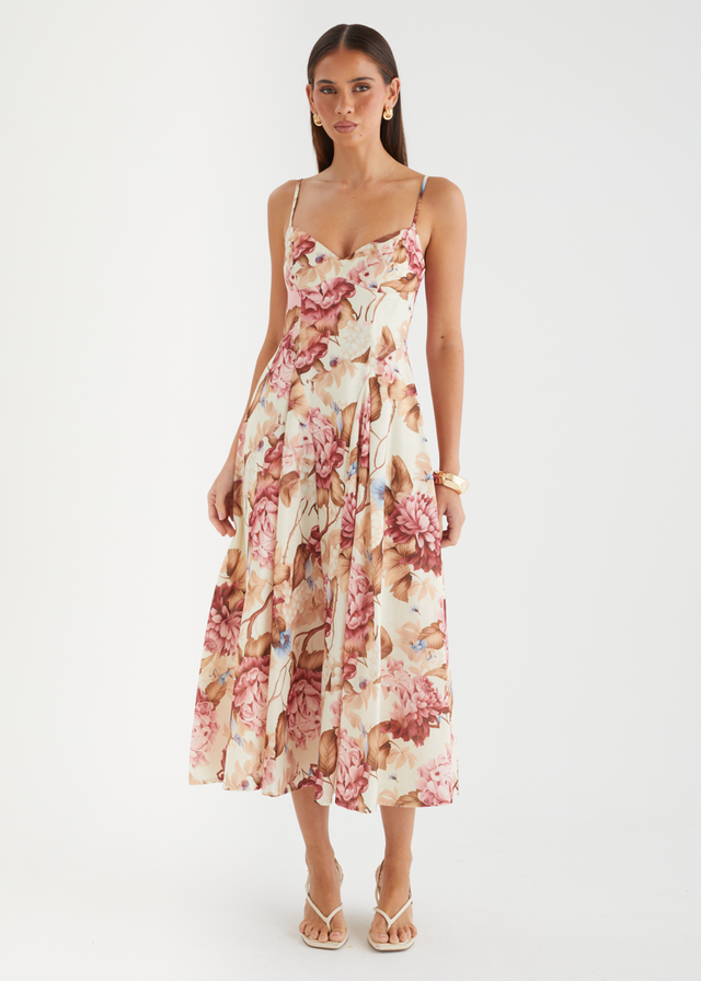Emeline Midi Dress - Beige Garden