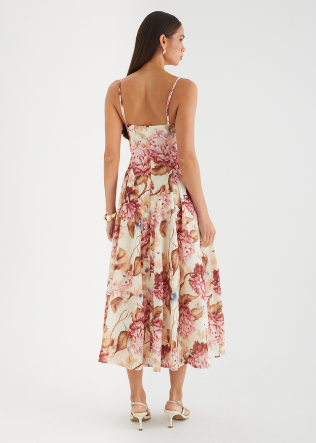 Emeline Midi Dress - Beige Garden