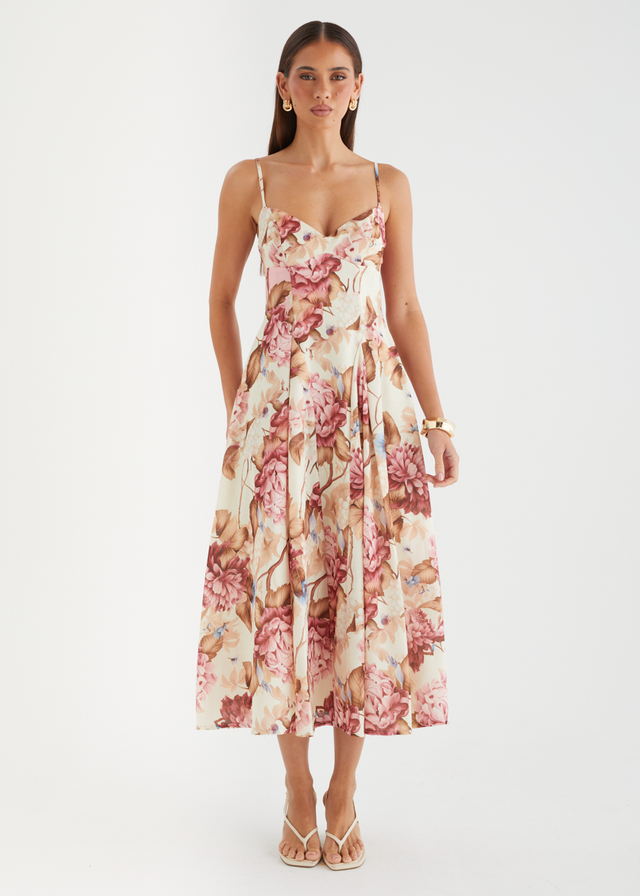 Emeline Midi Dress - Beige Garden