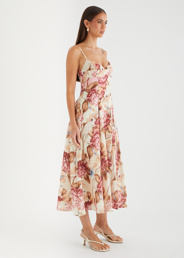 Emeline Midi Dress - Beige Garden