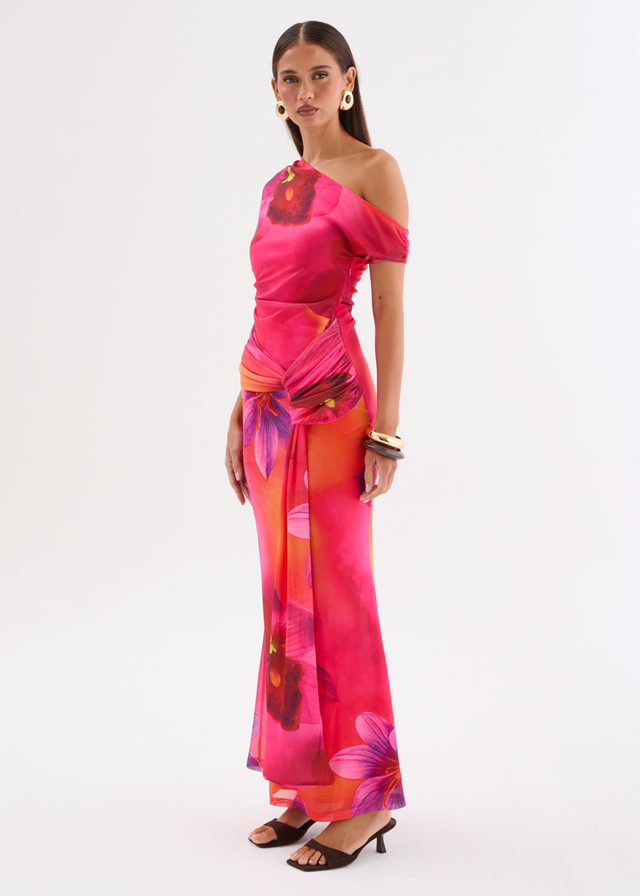 Monica Mesh Drop Shoulder Maxi Dress - Pink Floral
