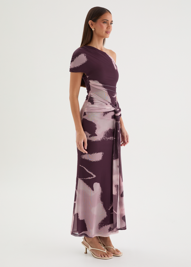 Monica Mesh Drop Shoulder Maxi Dress - Acai Abstract