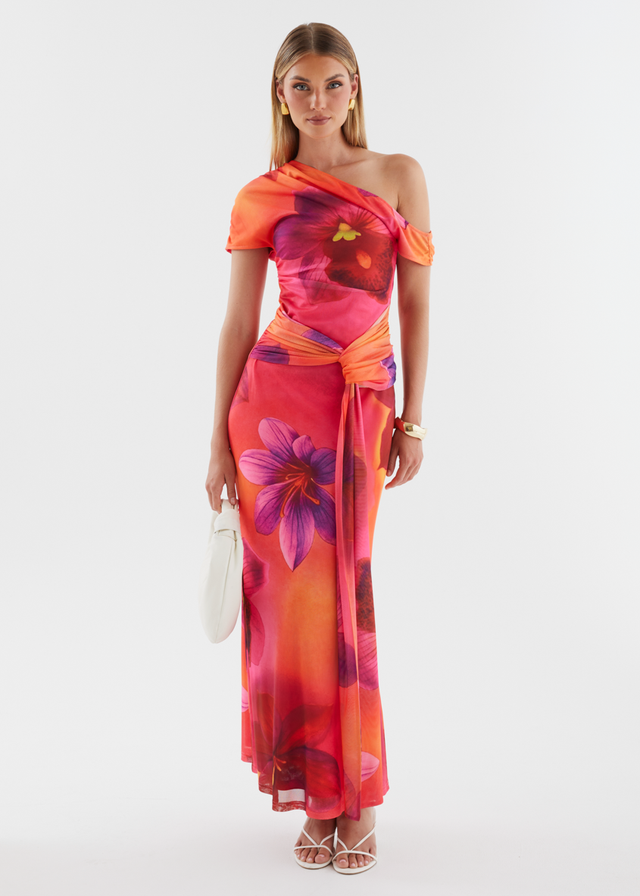 Monica Mesh Drop Shoulder Maxi Dress - Pink Floral