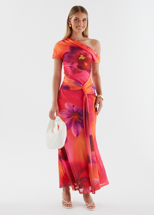 Monica Mesh Drop Shoulder Maxi Dress - Pink Floral