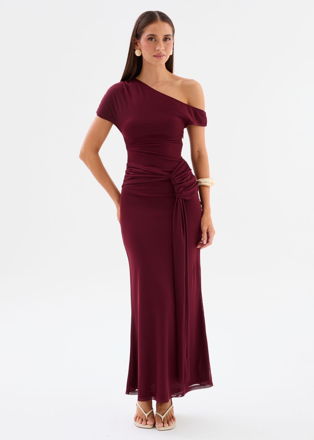 Monica Mesh Drop Shoulder Maxi Dress - Wine – Gingham & Heels