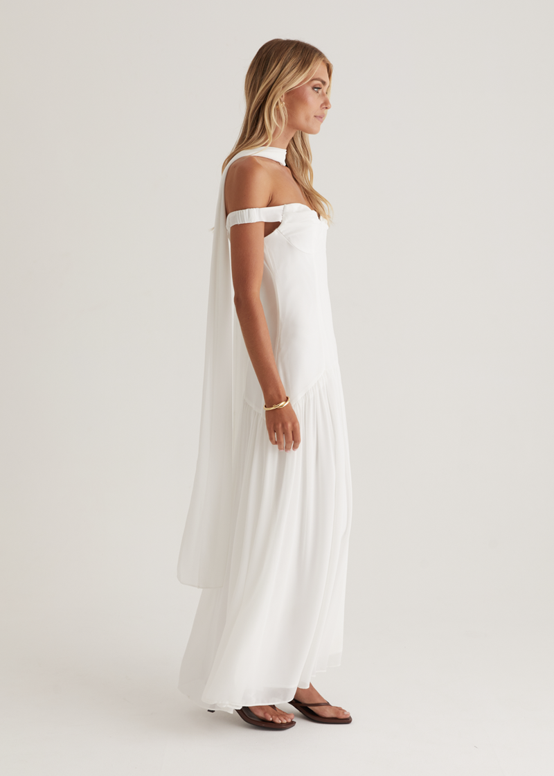 off shoulder maxi white dress Kirah Off Shoulder Maxi Dress
