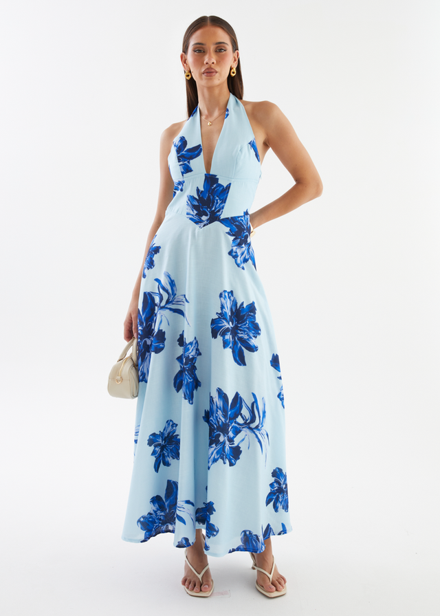 Ricky Halter Maxi Dress - Blue Flowers