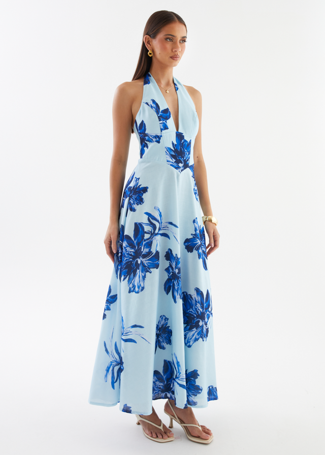 Ricky Halter Maxi Dress - Blue Flowers