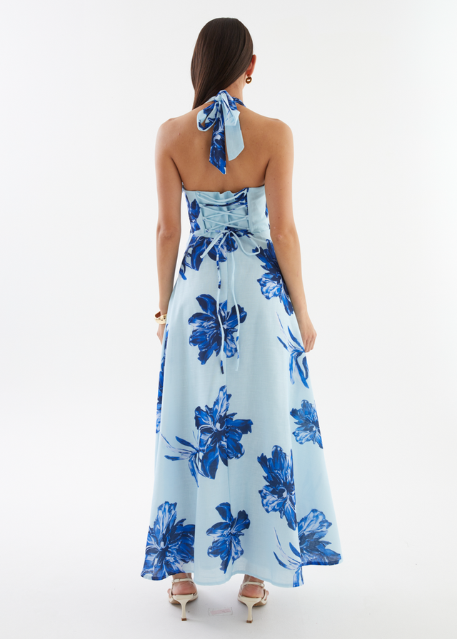 Ricky Halter Maxi Dress - Blue Flowers
