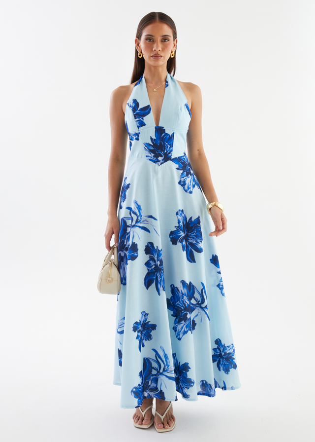 Ricky Halter Maxi Dress - Blue Flowers