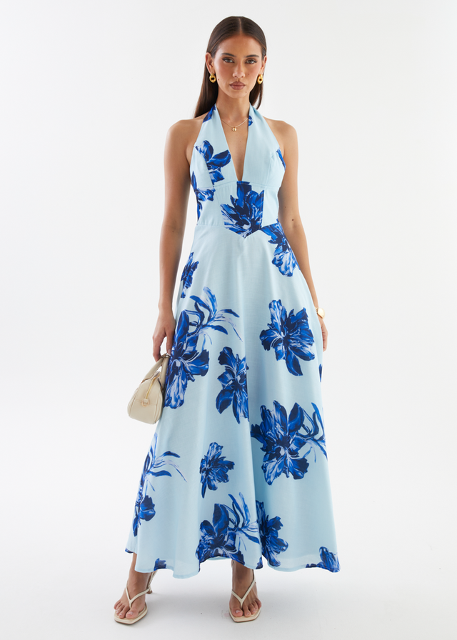 Ricky Halter Maxi Dress - Blue Flowers