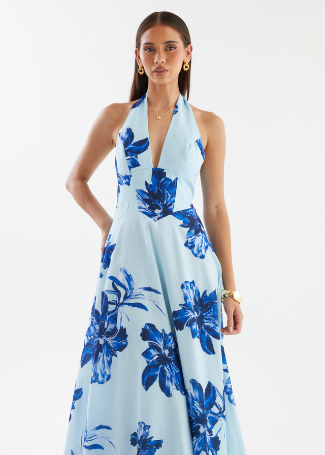 Ricky Halter Maxi Dress - Blue Flowers
