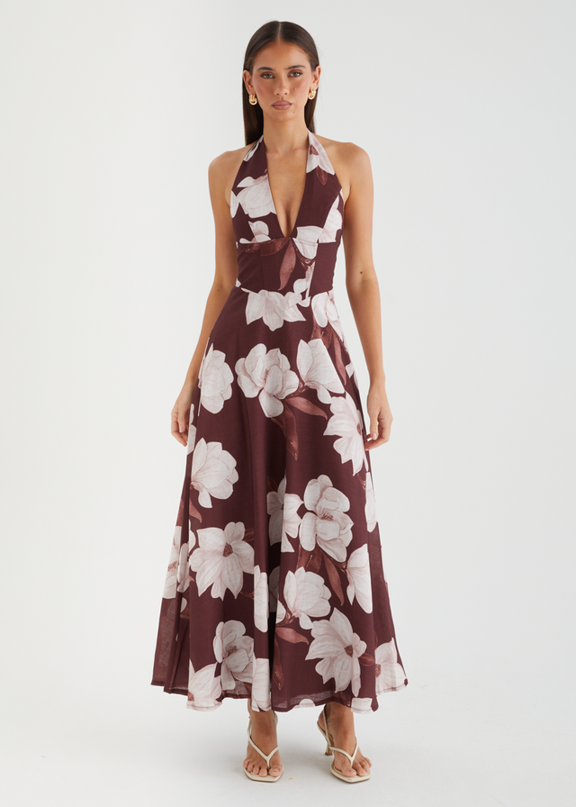 Ricky Halter Maxi Dress - Chocolate Floral