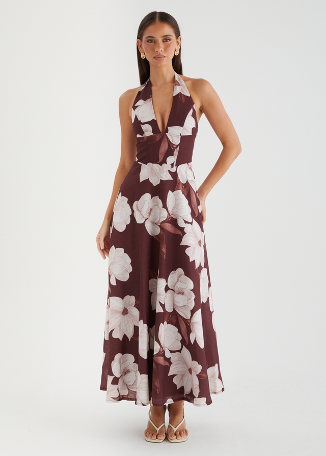 Ricky Halter Maxi Dress - Chocolate Floral
