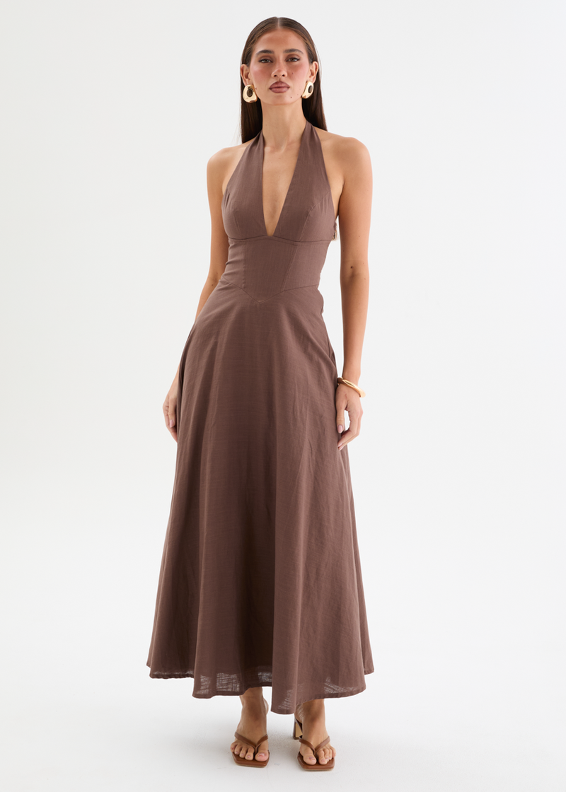 Ricky Halter Maxi Dress - Chocolate – Gingham & Heels