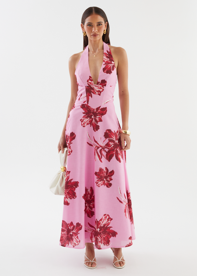 Ricky Halter Maxi Dress - Red Flowers