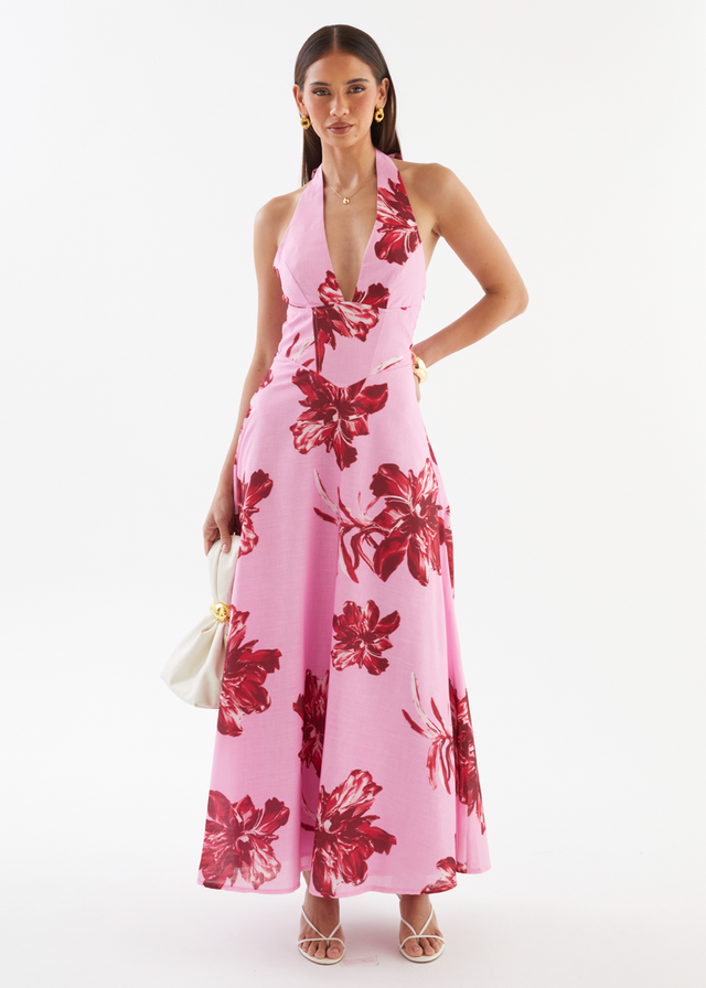 Ricky Halter Maxi Dress - Red Flowers