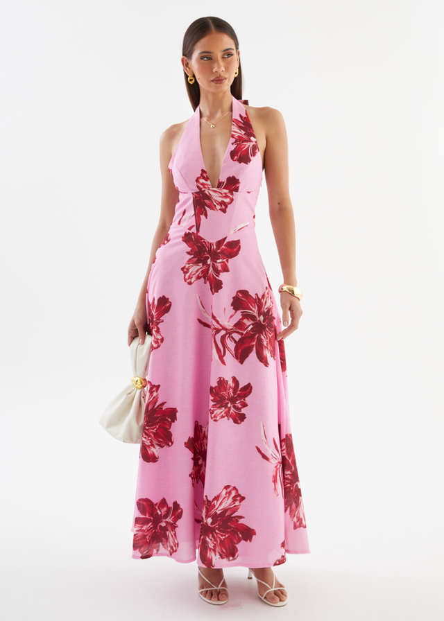 Ricky Halter Maxi Dress - Red Flowers