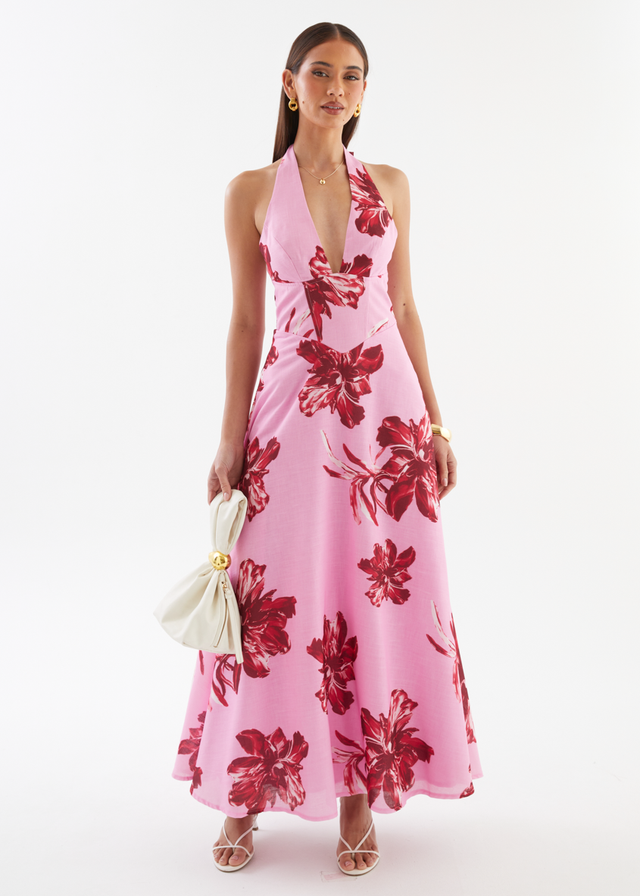 Ricky Halter Maxi Dress - Red Flowers