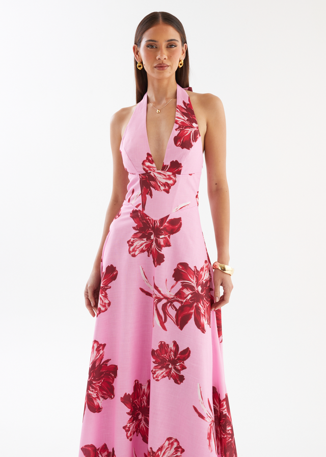 Ricky Halter Maxi Dress - Red Flowers