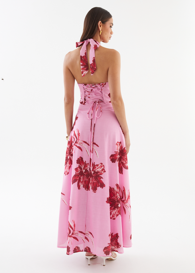Ricky Halter Maxi Dress - Red Flowers