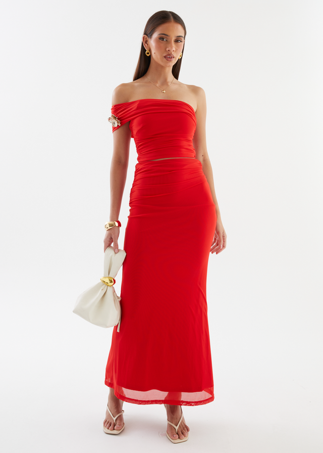 Santanna Mesh Maxi Skirt - Red