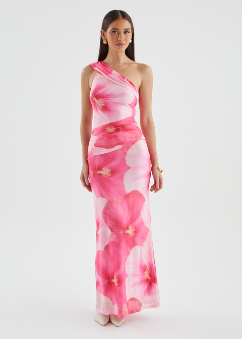 Aleina Chiffon Batwing Sleeve Flower Embroidered Waist Sequin Fabric Maxi Dress