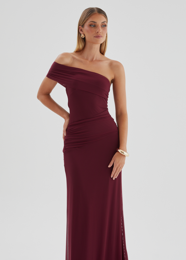 Allina Mesh Maxi Dress - Wine