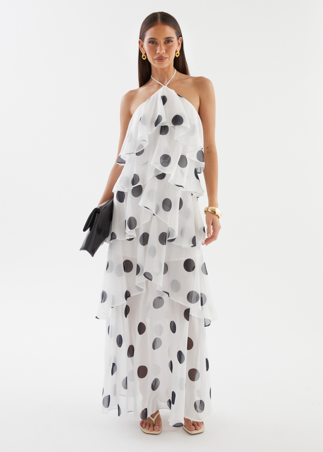 Telaena Halter Maxi Dress - White Polka