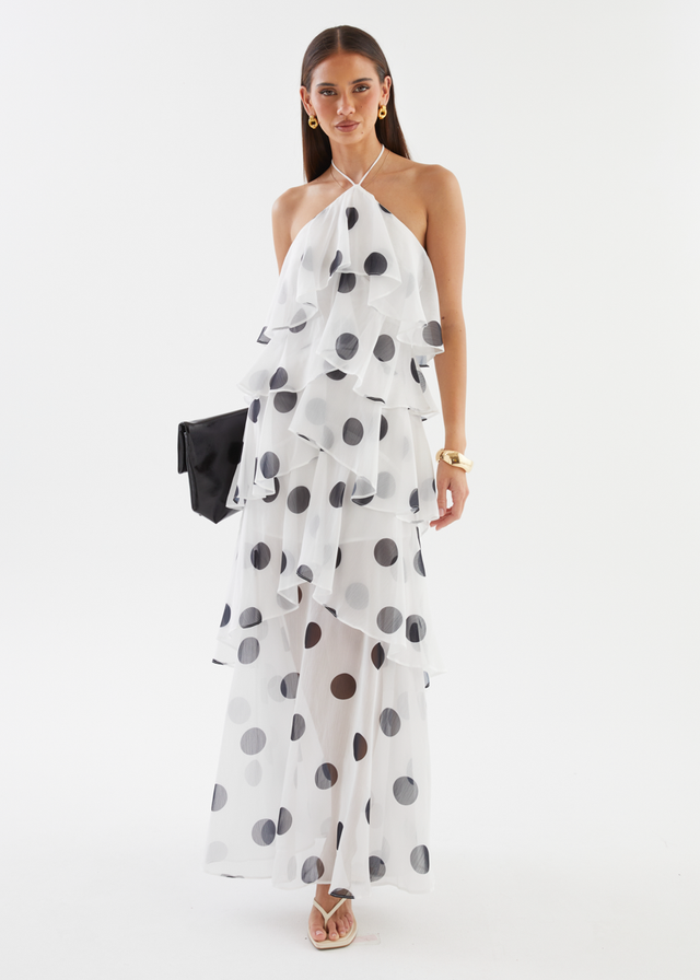 Telaena Halter Maxi Dress - White Polka