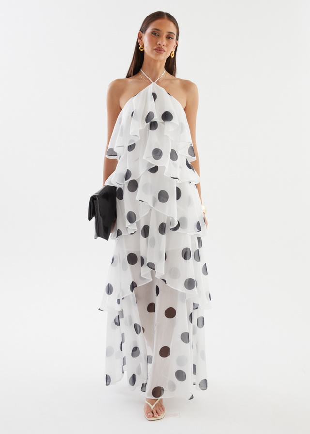 Telaena Halter Maxi Dress - White Polka
